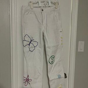 Pacsun White Carpenter Cargo Jean White Low Rise Embroider (Size 03/26)